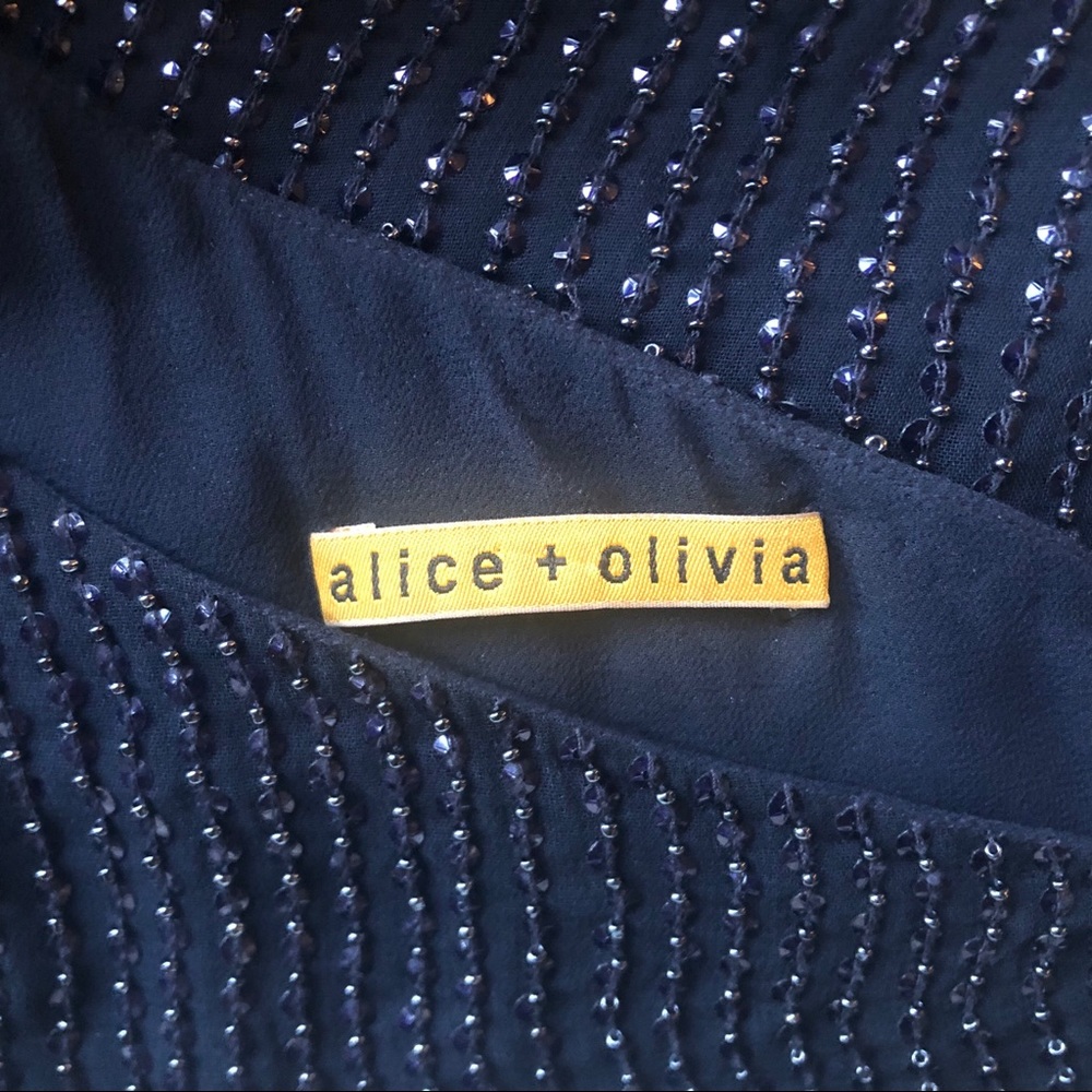 Alice+Olivia Beaded Sparkly One Shoulder Dress Blue Small - Picture 5 of 5